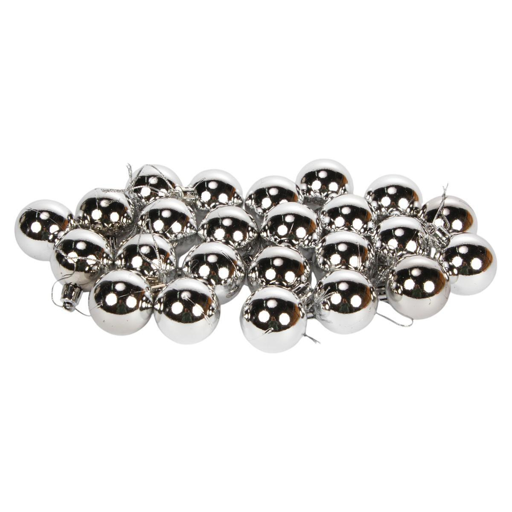 Новогодние шары 4 см (набор 24 шт) "Глянец", серебро (Серпантин)