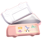 Пенал металлический машина, 2 отделения, Alingar, линейка 15 см, 1 ч/г карандаш, 1 точилка, 1 ластик, 1 маркер, 95 х 210 мм, "Единорог за рулем", розовый, европодвес