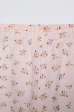 ZARA ВЕЛЮРОВАЯ ПИЖАМА С ЦВЕТОЧНЫМ ПРИНТОМ, РОЗОВЫЙ