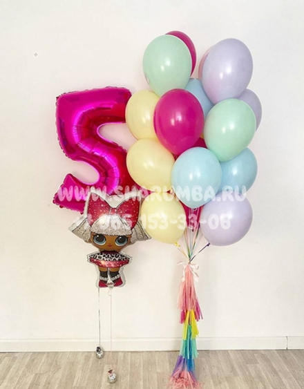 Нежное облако с куклой ЛОЛ Дива и цифрой на выбор