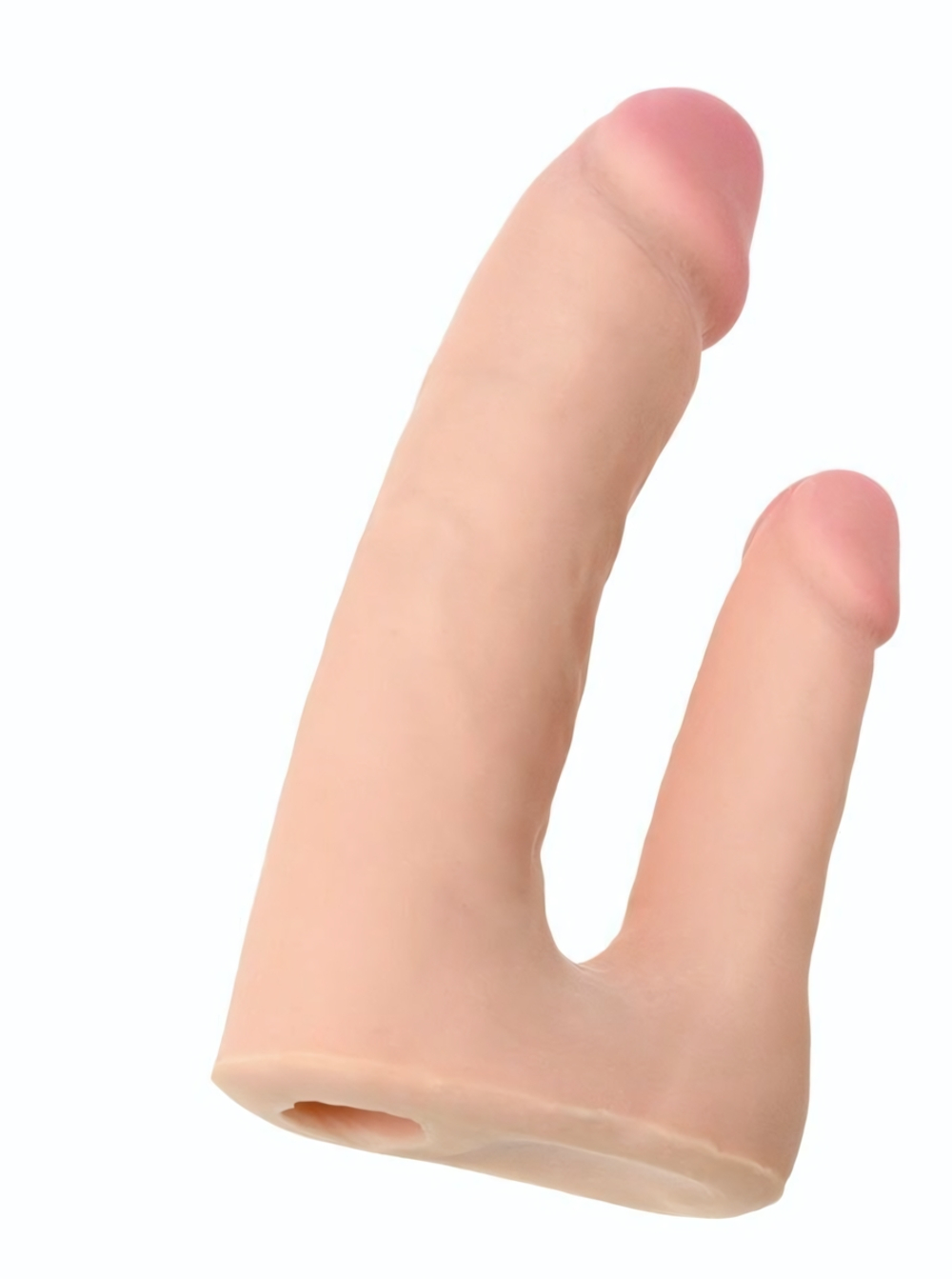 Поясной страпон с насадкой для двойного проникновения - 19 см. (Цвет: телесный)