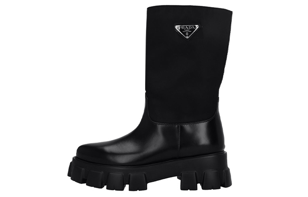 PRADA Monolith Leather Ankle Boots Women"s Black