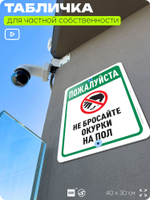 Табличка для частной территории "Пожалуйста, не бросайте окурки", на дом, для участка, для подъезда, 40х30 см, Silver Plane x Айдентика Технолоджи