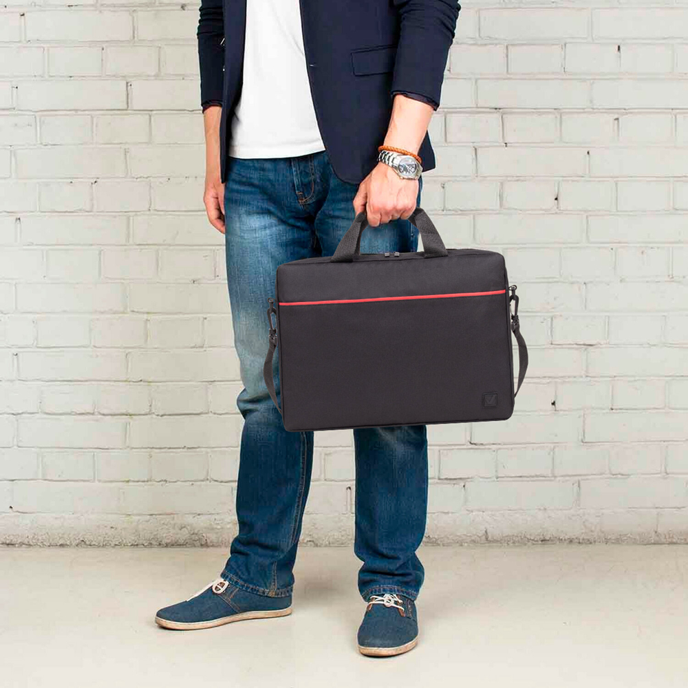 Сумка портфель BRAUBERG PRACTICAL с отделением для ноутбука 15 6" "Red line" черная 29х40х7 см