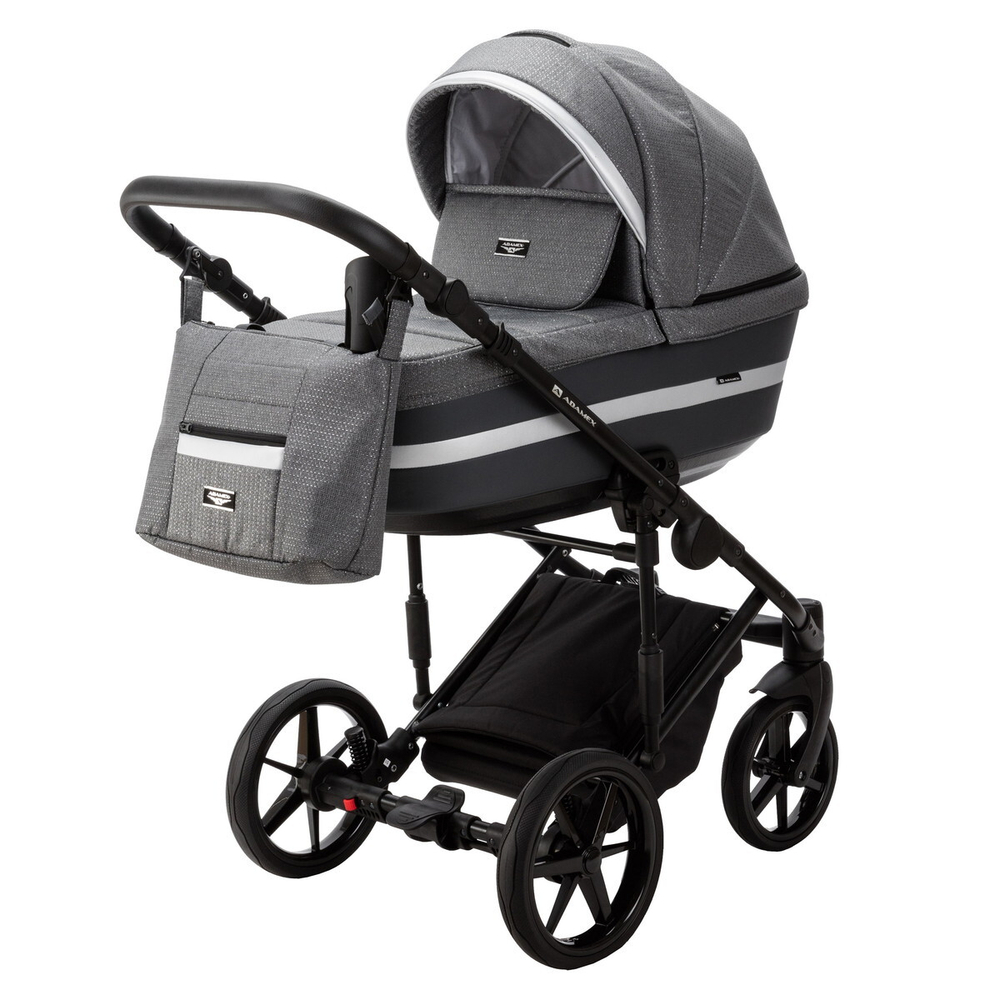 Детская коляска Adamex Rimini 2 в 1 RI11A LUX (СЕРЫЙ С СЕРЕБР.ЛЮРЕКСОМ+Т.СЕР.КОЖА+СЕРЕБР.ОТДЕЛКА)