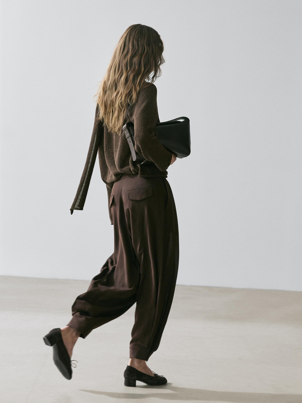 Massimo Dutti Брюки-саруэль с пуговицами, коричневый