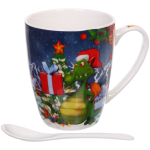 Кружка керамическая 370мл «Дракончик с подарком» с ложкой в подарочной коробке