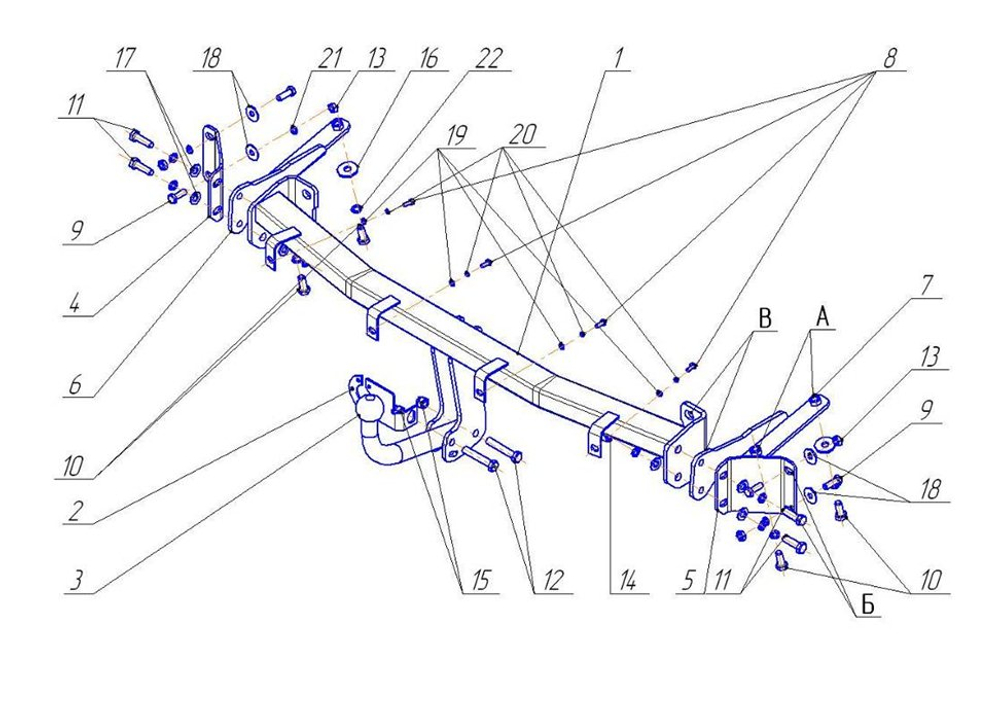 Фаркоп для Volkswagen Caddy 2004-2021 Тип шара: A. Нагрузки: 1250/75 кг, VW 21