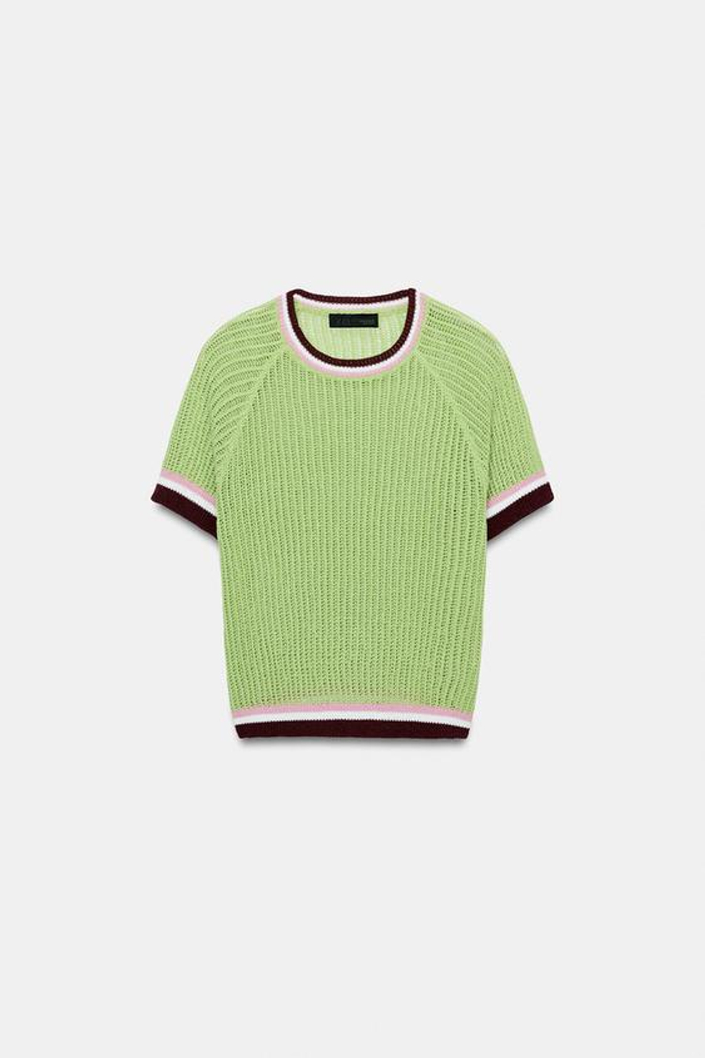 ZARA ТОП С КОРОТКИМ РУКАВОМ, ЗЕЛЕНЫЙ