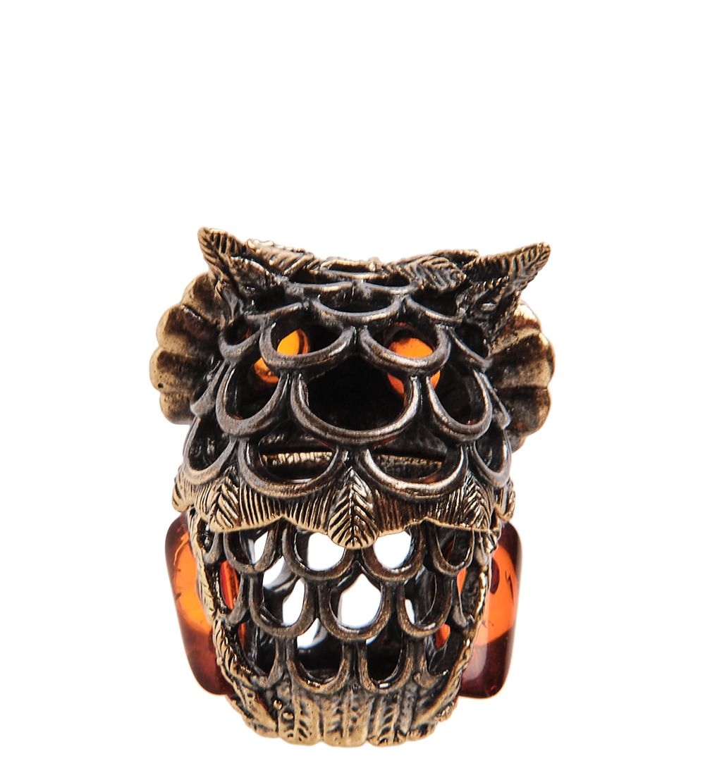 AM-2987 Наперсток «Совушка» (латунь, янтарь)