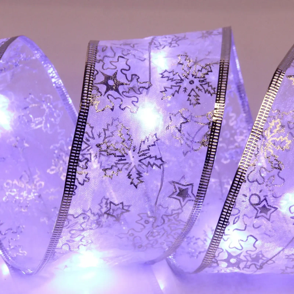 Гирлянда для дома ЛЕНТА ДЕКОРАТИВНАЯ «Морозные снежинки» 2,0 м, 6 см, 20 ламп LED (на батарейках), Серебро (подсветка серебро)