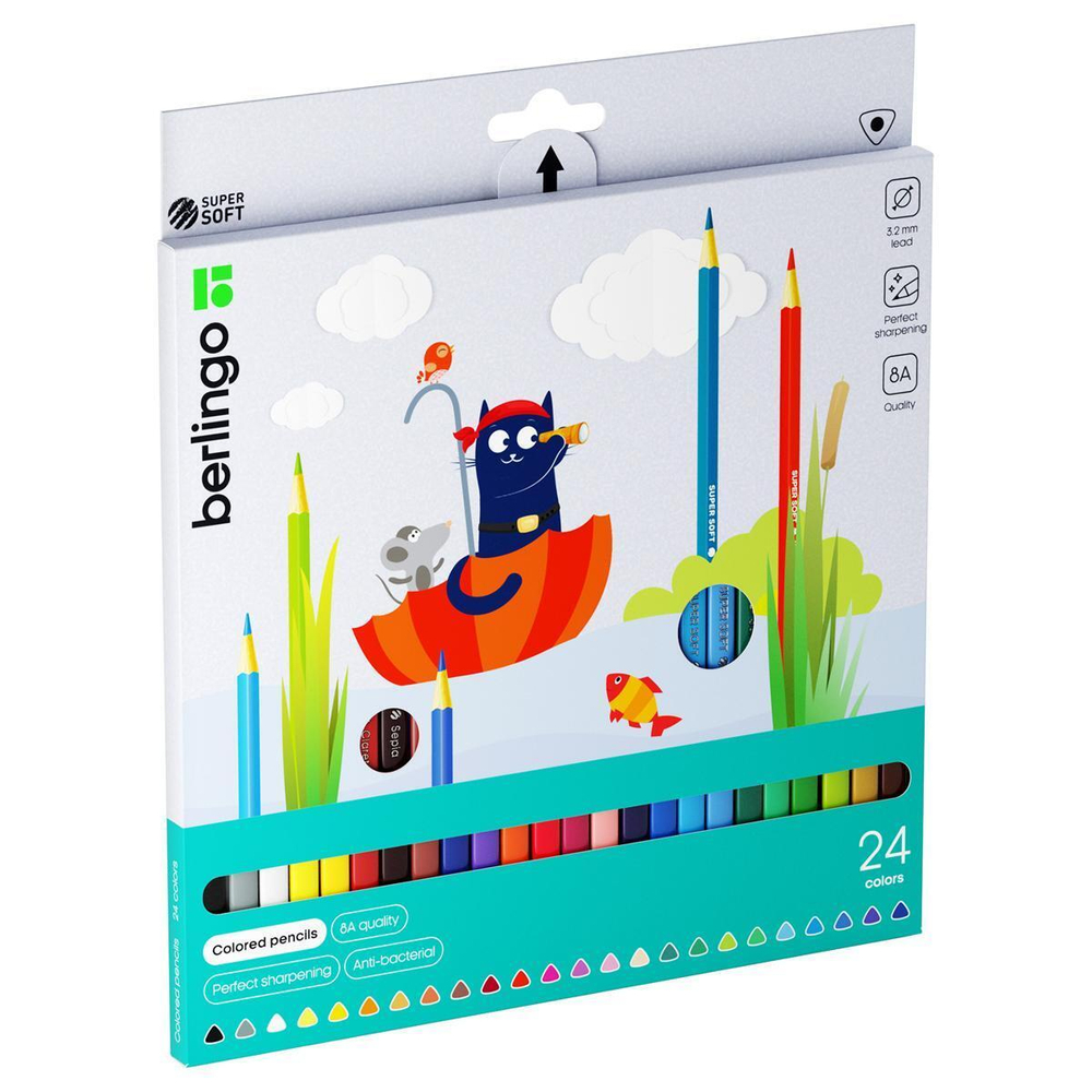 Карандаши цветные 24цв. трехгранные "SuperSoft. Жил-был кот" (Berlingo)