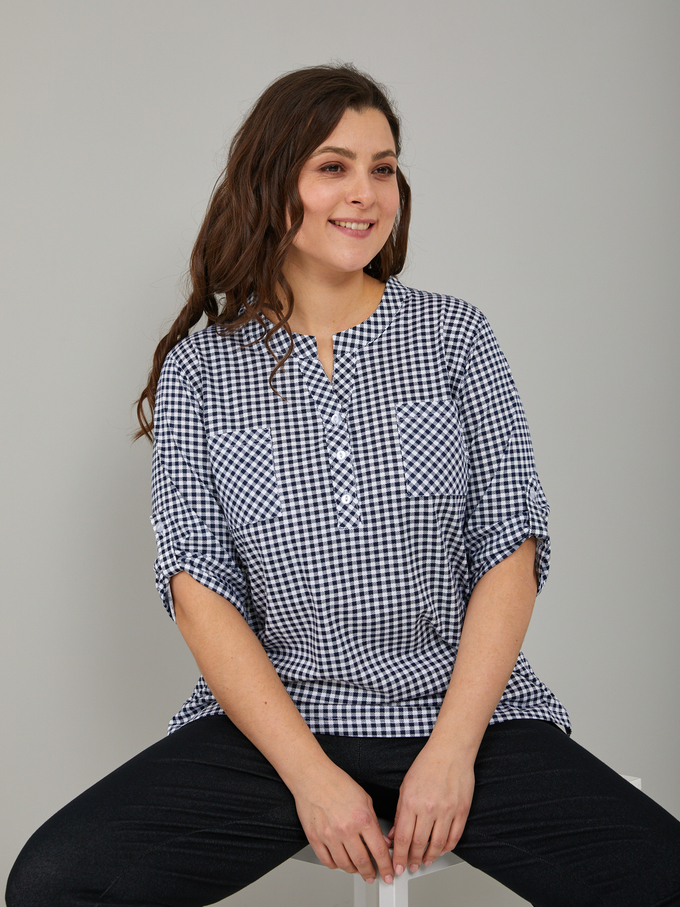 Блузка БЛ-131/синийштрих-клетка