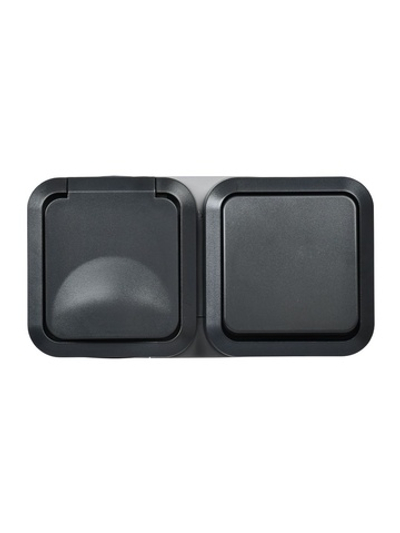Блок ОП розетка + выключ. горизонт. TORS 16А IP55 TS142 графит IEK TS-G10-6-55-V-K53