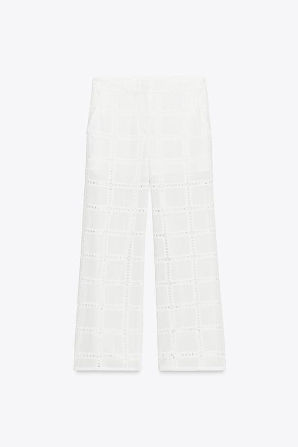 ZARA ПРЯМЫЕ БРЮКИ С ПЕРФОРИРОВАННОЙ ВЫШИВКОЙ, БЕЛЫЙ