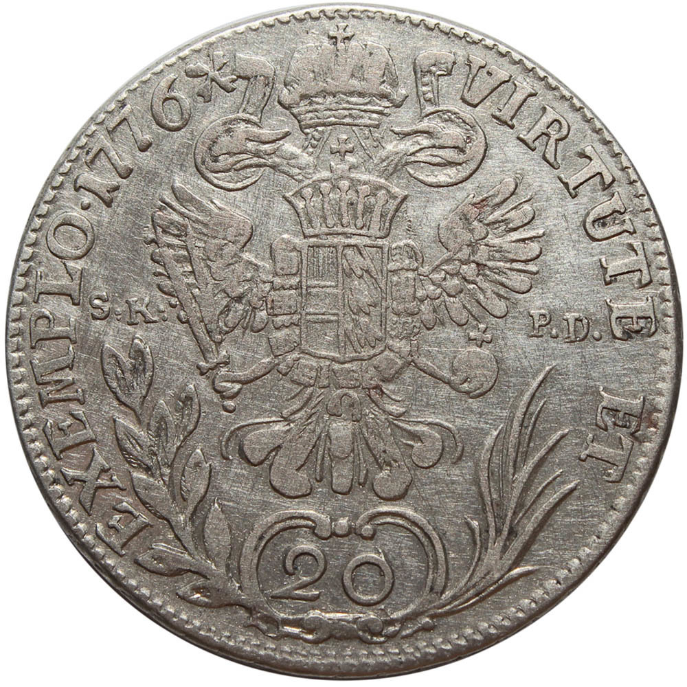 20 крейцеров. Иосиф II. Австрия. Серебро. 1776 год. VF+