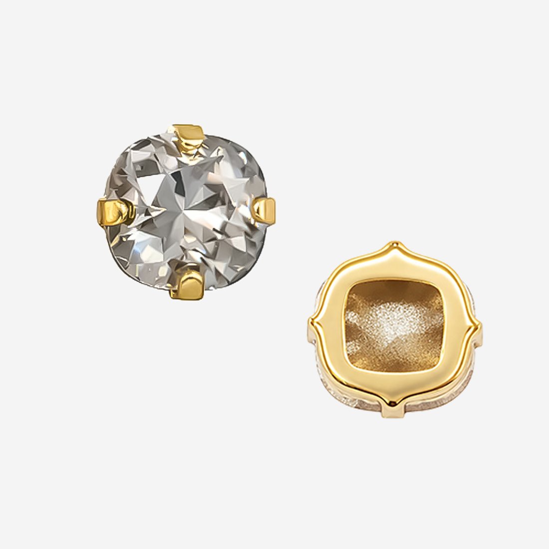 Кристалл Кушон (Сushion) в цапах, оттенок "Cеребряная тень"/"Silver Shadow", 9,2мм, позолота