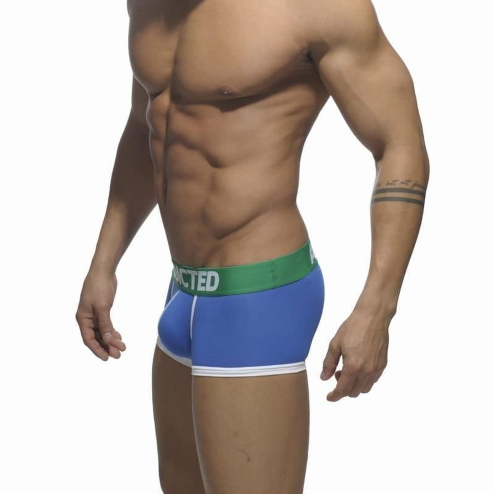 Мужские трусы боксеры голубые с зеленой резинкой ADDICTED Basic Boxer Royal Blue