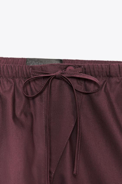 ZARA МИНИ-ШОРТЫ ИЗ ПОПЛИНА, БОРДОВЫЙ