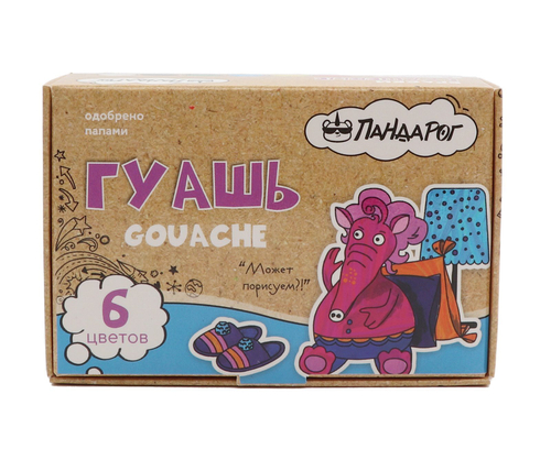 Гуашь ПандаРог Чудотворики, 6 цветов по 10 мл, в картонной упаковке