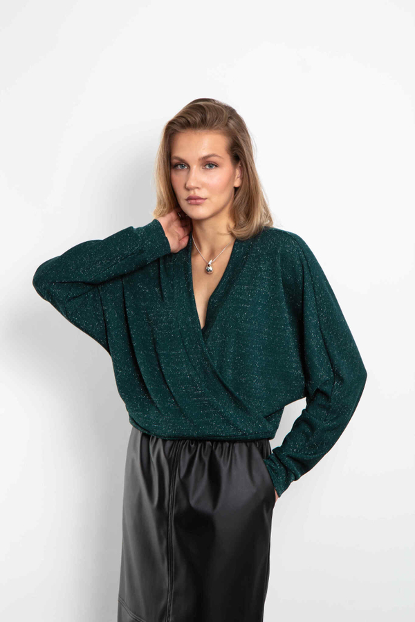 Джемпер летучая мышь (зеленая с люрексом)