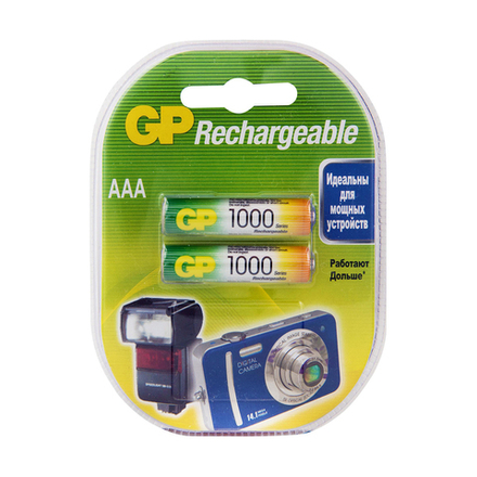 Аккумулятор GP Rechargeable 100AAAHC-2DECRC2, Ni-MH, типоразмер АAА, 1000 мАч, 1,2 В, 2 шт