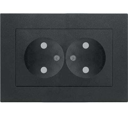 Розетка двухместная "UNIVersal" серия "Афина" б/з, з/ш, с/у, 16А, 220В, графит (еврослот) (HU2330)