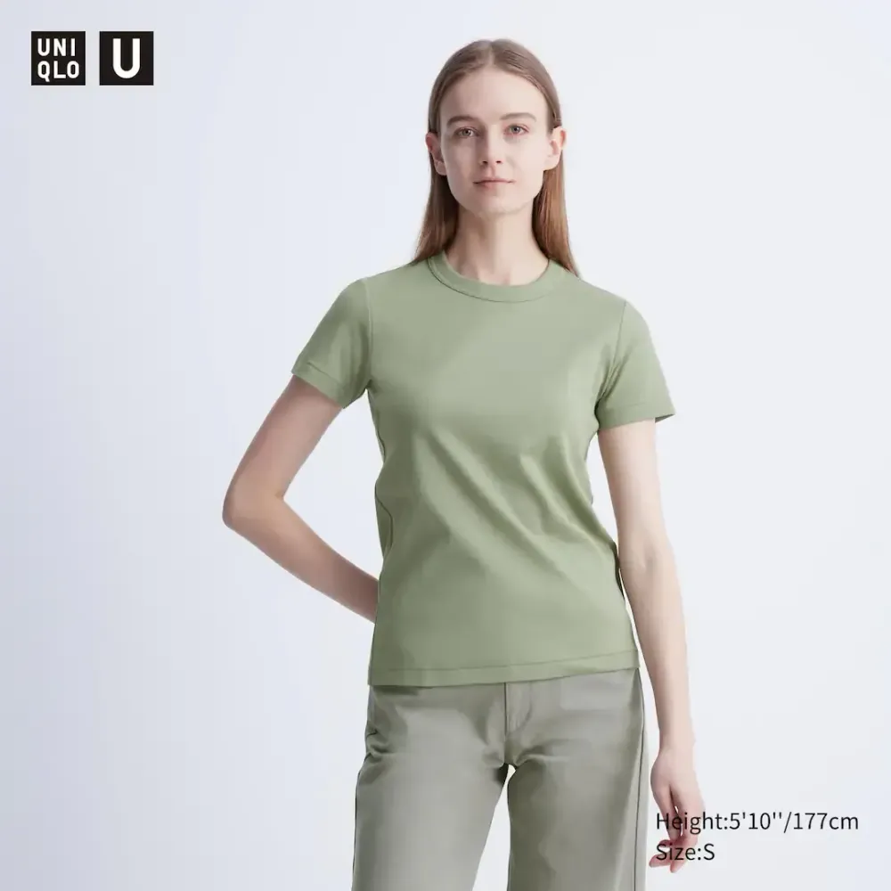 UNIQLO ФУТБОЛКА С КРУГЛЫМ ВЫРЕЗОМ, ЗЕЛЕНЫЙ