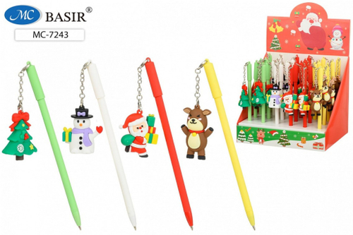 Ручка сувенирная с брелком БАСИР Новогодние Снеговик/ёлка/подарок/Дед Мороз (МС-7243)