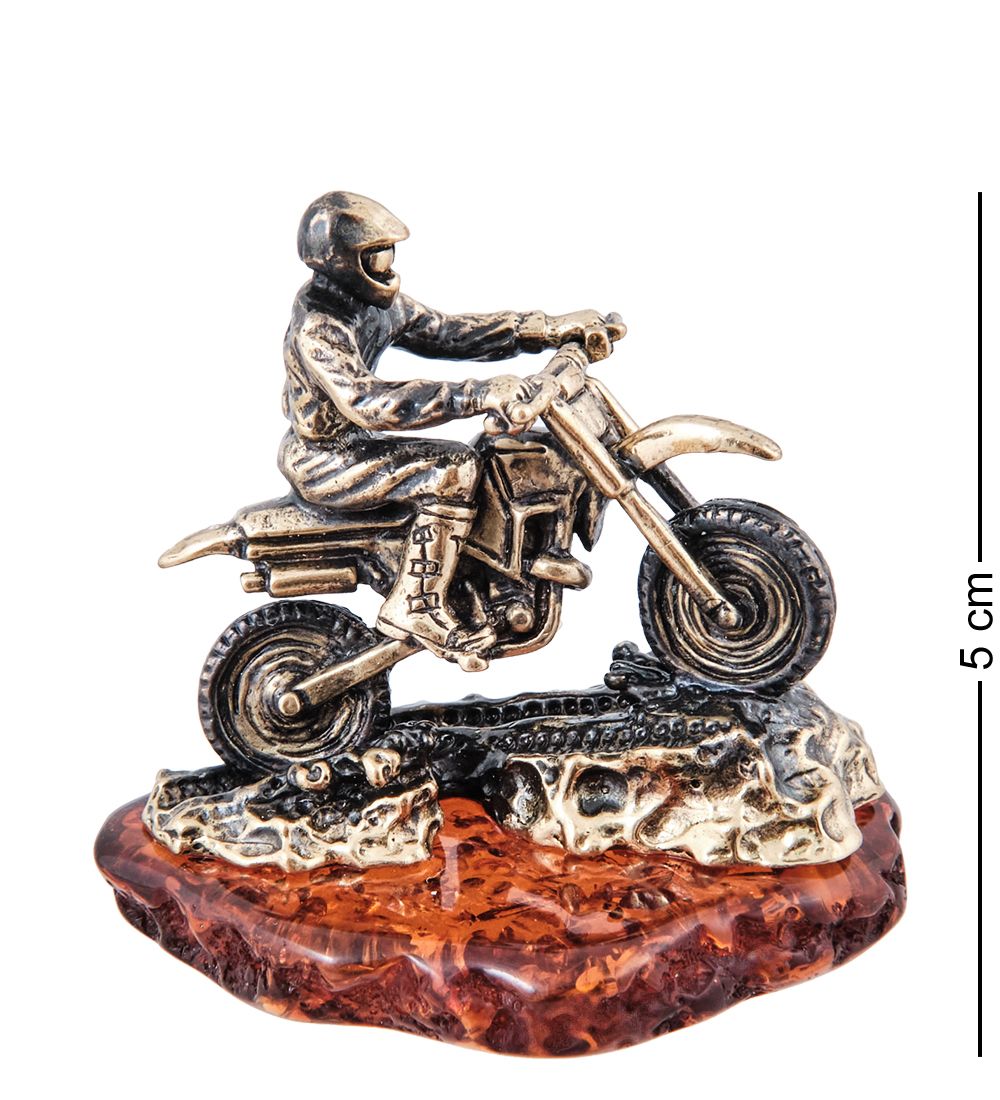 Народные промыслы AM-3958 Фигурка «Мотоциклист Питбайк кросс» (латунь, янтарь)