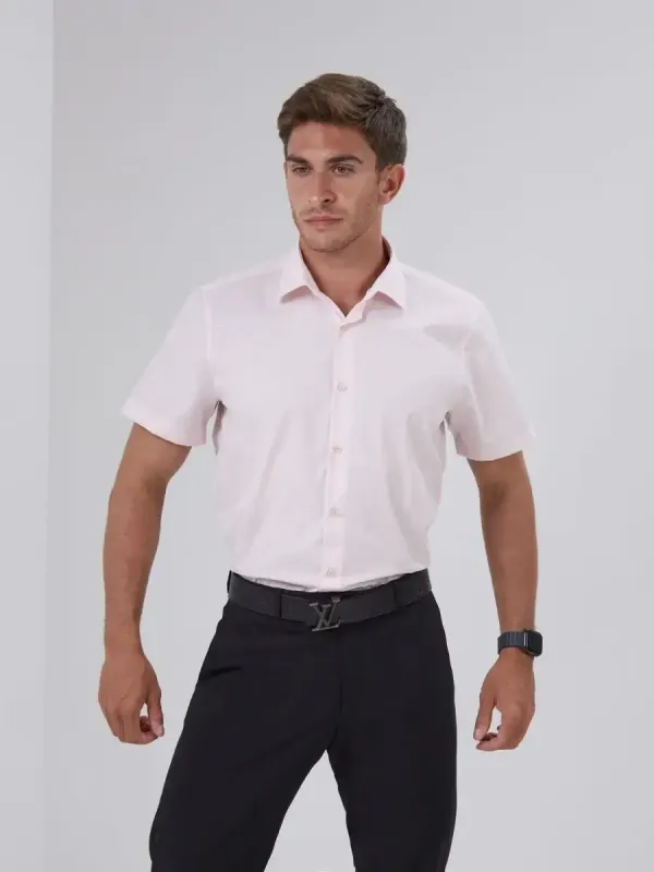 Рубашка приталенная SLIM FIT с коротким рукавом, бледно-розовая