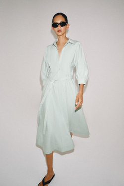 ZARA ПЛАТЬЕ-РУБАШКА — ZW COLLECTION, ЛИНЯЛЫЙ СИНИЙ