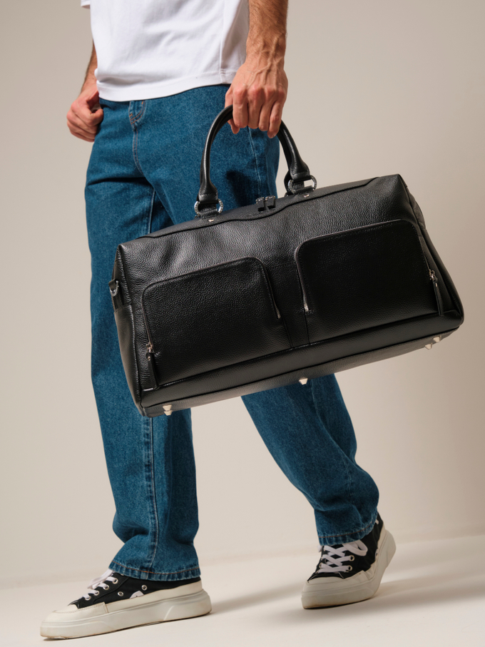 Сумка кожаная дорожная черная