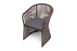 "Романо" стул плетеный из роупа, каркас алюминий коричневый (RAL8016) муар, роуп коричневый круглый, ткань темно-серая 027