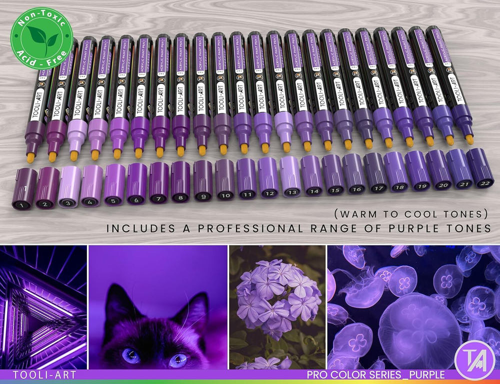 TOOLI-ART акриловые маркеры фломастеры, 22 шт., 3 мм Purple