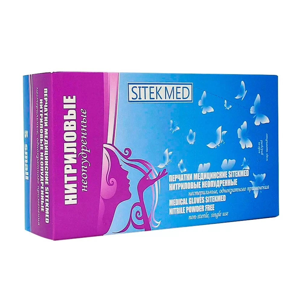 Перчатки нитриловые смотровые нестерильные SitekMed размер M голубой 50 пар