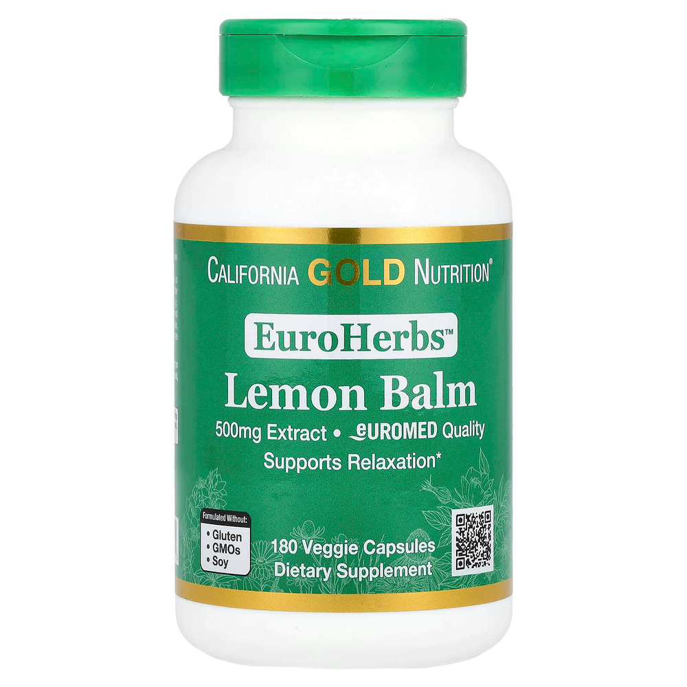 California Gold Nutrition, EuroHerbs™, экстракт мелиссы лекарственной, качество Euromed, 500 мг, 180 растительных капсул