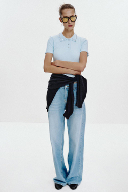 ZARA ПОЛО В РУБЧИК, СИНИЙ