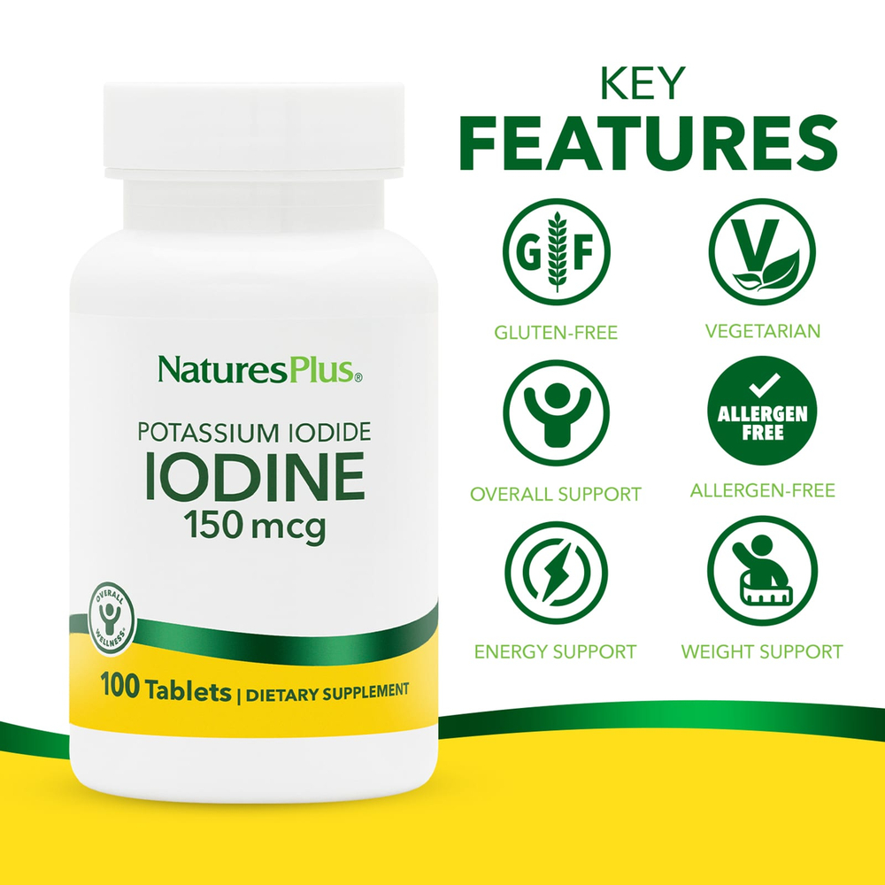 NaturesPlus, йод, 150 мкг, 100 таблеток