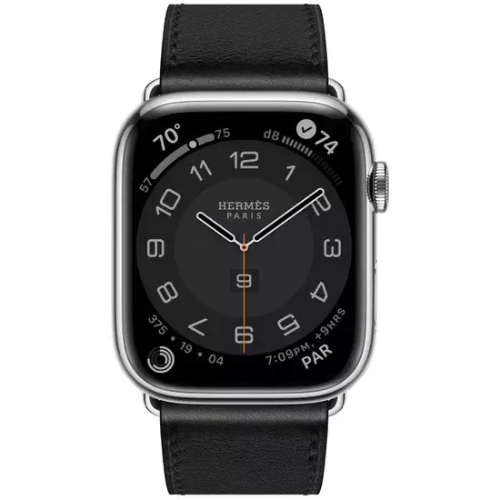 Apple Watch Hermès 45mm Silver Stainless Steel Case with Single Tour Deployment Buckle Noir