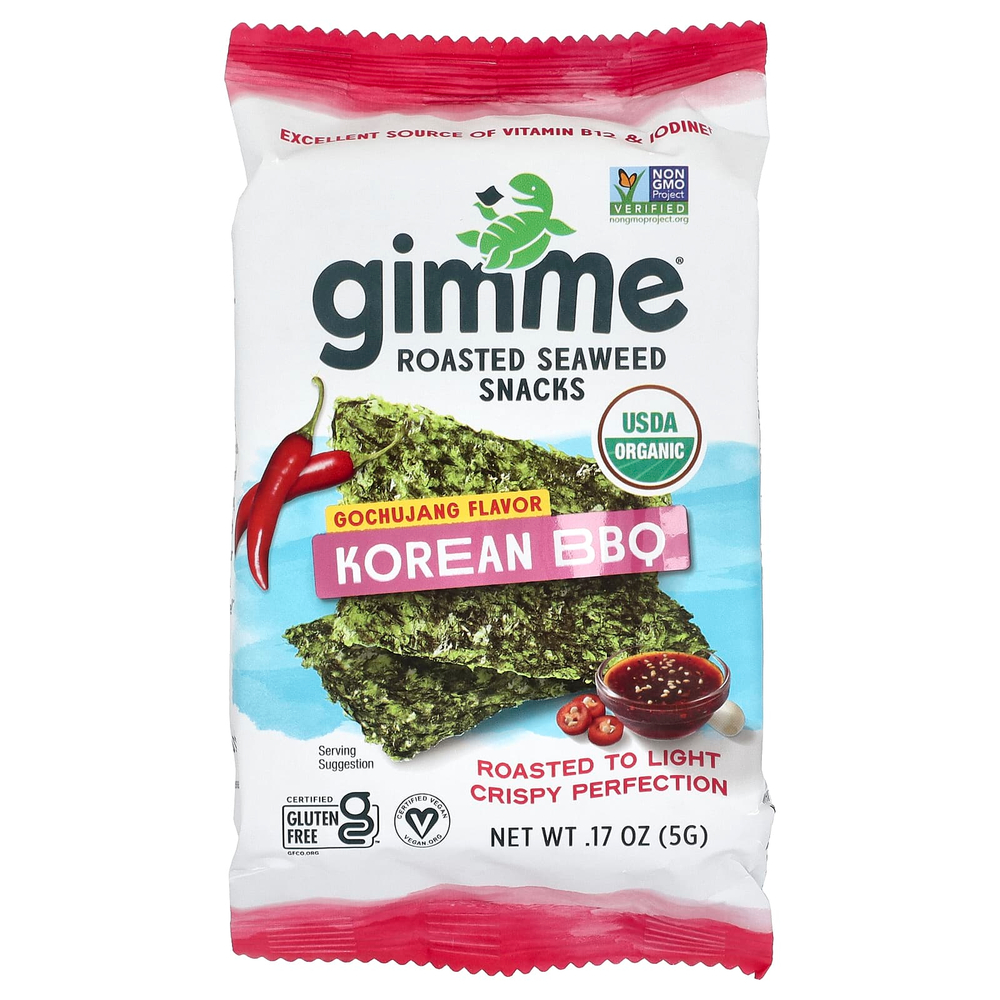 gimMe, Снеки из жареных морских водорослей, корейское барбекю, 6 пакетиков по 5 г (0,17 унции)