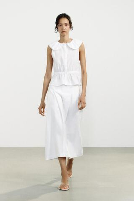 ZARA ЮБКА МИДИ СО СКЛАДКАМИ, БЕЛЫЙ