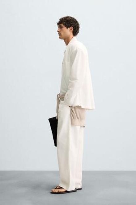 ZARA РУБАШКА ИЗ ТКАНИ В ПОЛОСКУ, БЕЛЫЙ