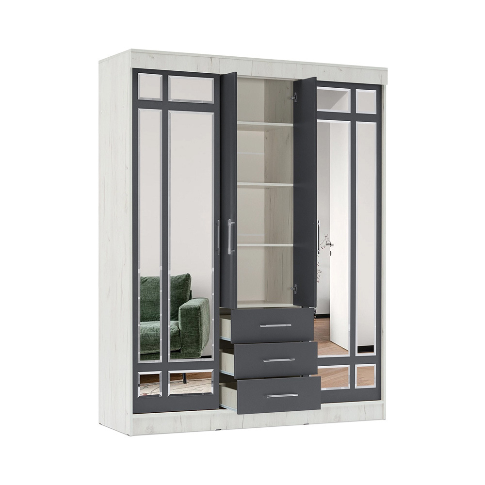 Шкаф-купе Маэстро, Дуб Крафт Белый, Графит