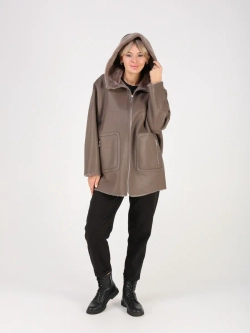 Дубленка зимняя натуральная с капюшоном оверсайз