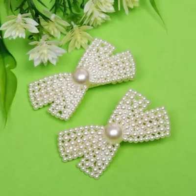 Зажимы для волос 2шт «KRASA - Aks», бантик, цвет белый, 8*2,5см