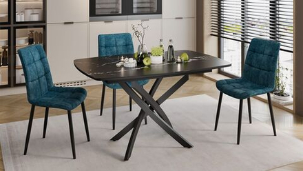 Стол кухонный обеденный раздвижной Черный муар/Стекло матовое черный мрамор 134(173)х90х75 см