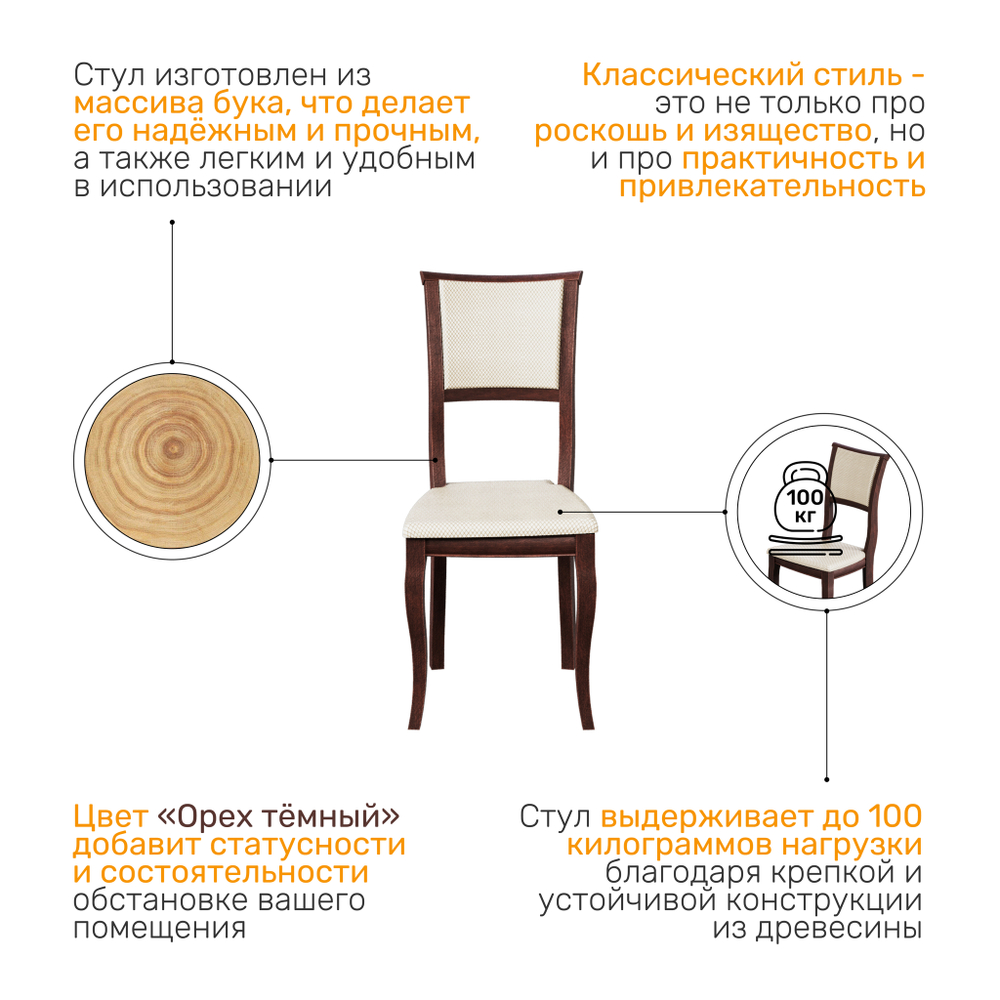 Стул деревянный АЛИНДА 1, орех темный + ткань №205