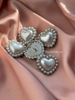 Пуговицы сердце серебро с жемчугом