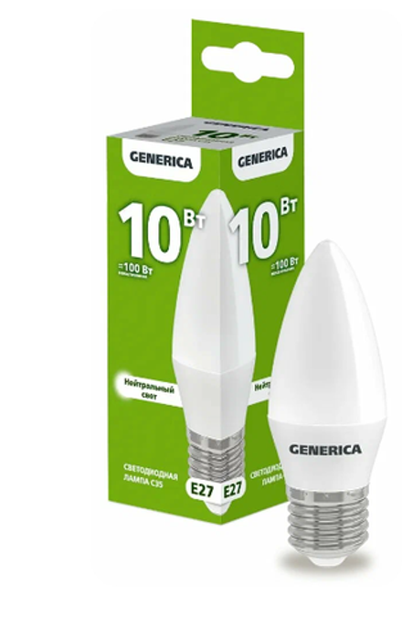 GENERICA IEK Лампа светодиод 10Вт свеча Е27 4000К